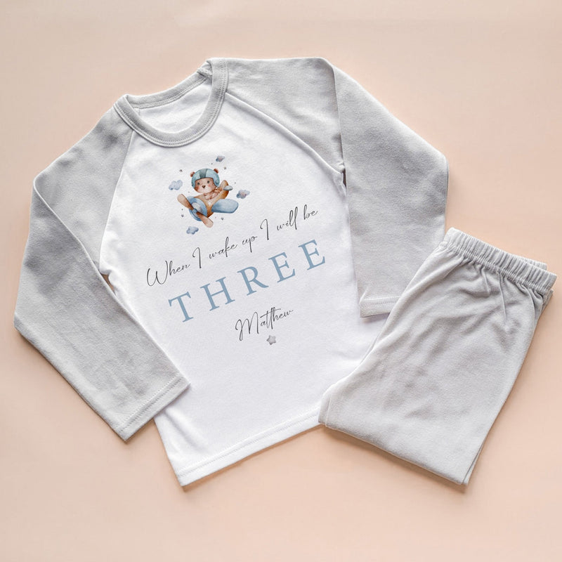 When I Wake Up I Will Be Three Personalised Birthday Flying Bear Pyjamas Set - Little Lili Store