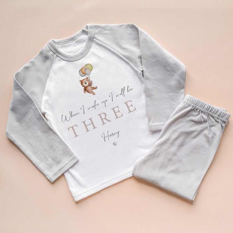 When I Wake Up I Will Be Three Personalised Birthday Teddy Bear Pyjamas Set - Little Lili Store