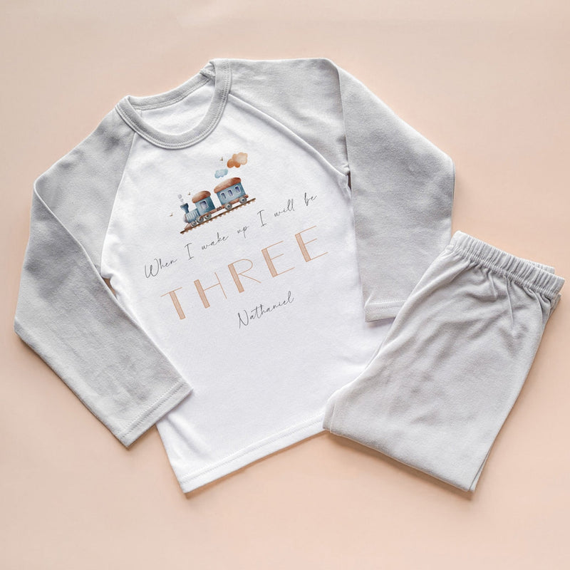 When I Wake Up I Will Be Three Personalised Birthday Train Pyjamas Set - Little Lili Store