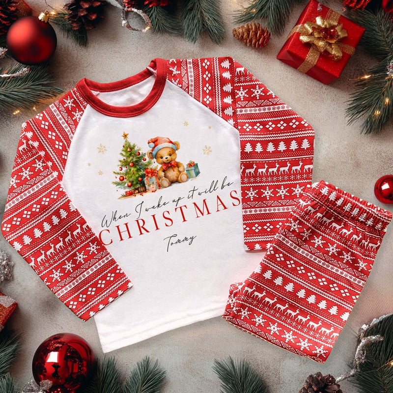 When I Wake Up It Will Be Christmas Teddy Bear Personalised Kids Pyjamas Set - Little Lili Store