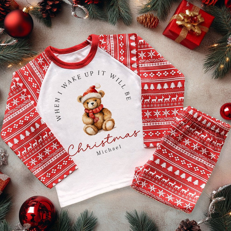 When I Wake Up It Will Be Christmas Teddy Bear Personalised Kids Pyjamas Set - Little Lili Store