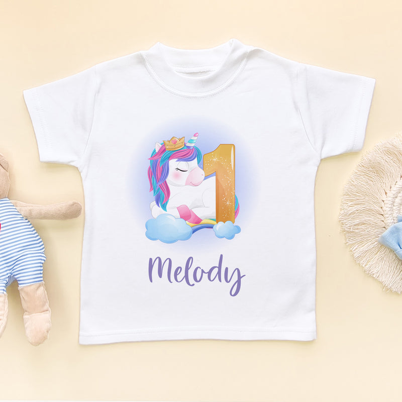 1st Birthday Unicorn Personalised T Shirt (5866600857672)