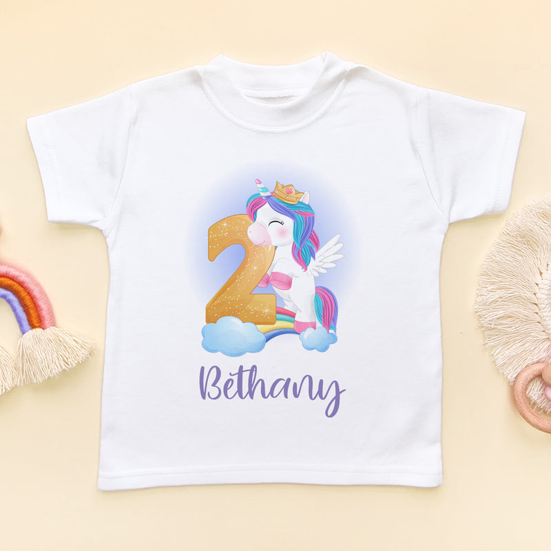 2nd Birthday Unicorn Personalised T Shirt (5866600824904)