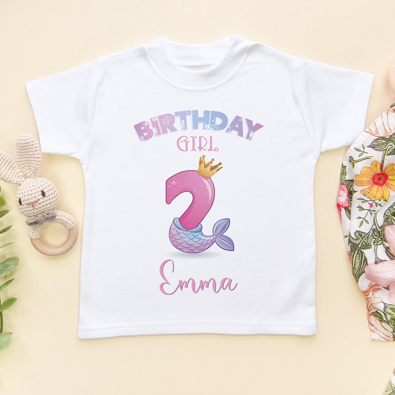 2nd Birthday Cute Mermaid Personalised T Shirt (6564941070408)