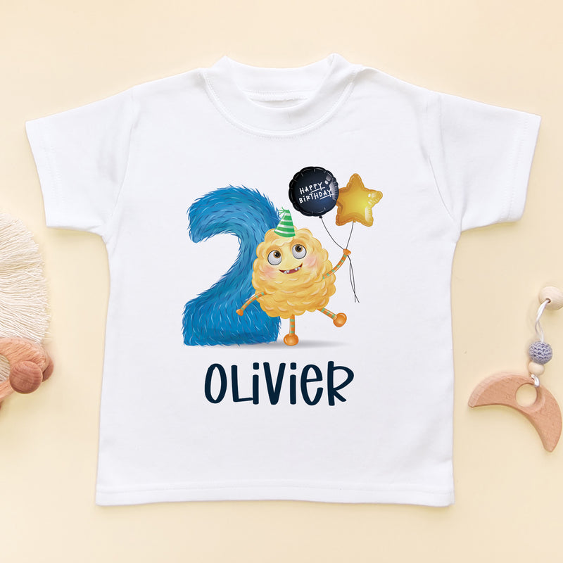 2nd Birthday Cute Monster Personalised T Shirt (5866600988744)