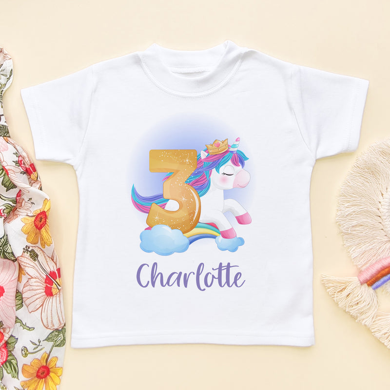 3rd Birthday Unicorn Personalised T Shirt (5866600792136)