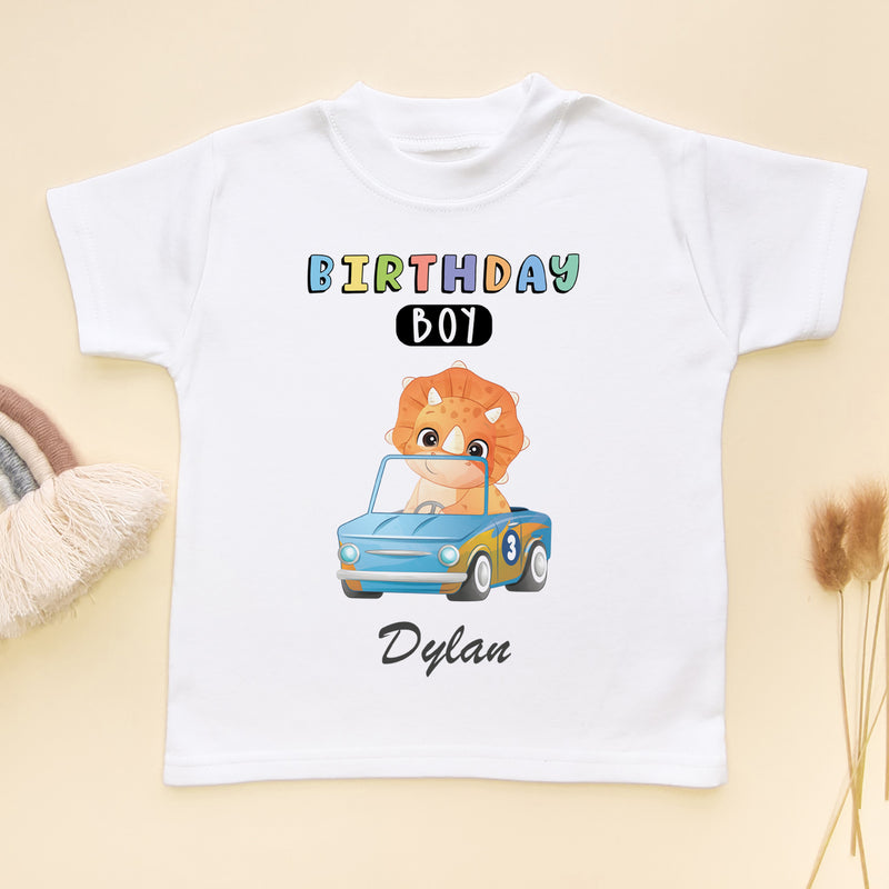 3rd Birthday Racing Dino Personalised T Shirt (6564941299784)