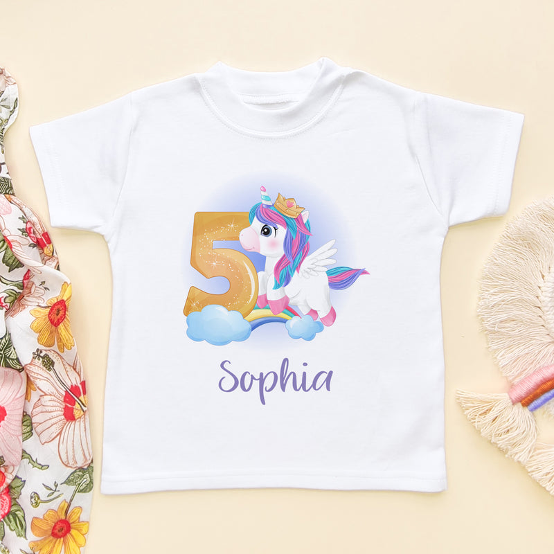 5th Birthday Unicorn Personalised T Shirt (5866600693832)