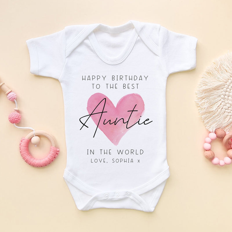 Happy Birthday Auntie Red Heart Personalised Baby Bodysuit - Little Lili Store (8315518746904)