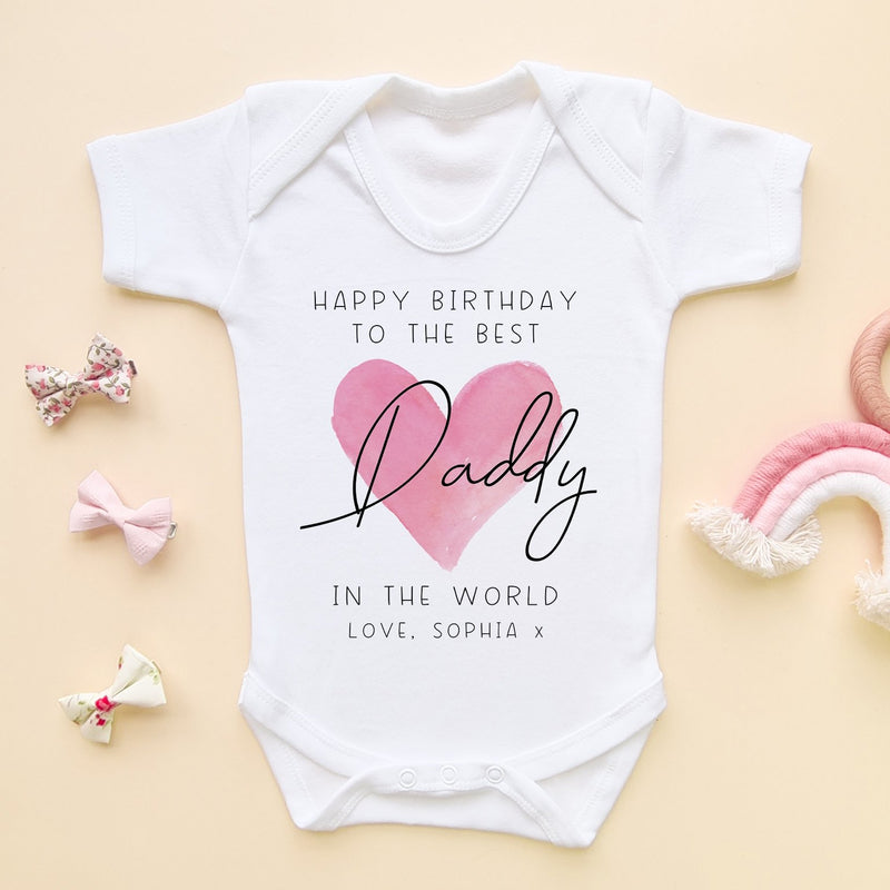 Happy Birthday Daddy Red Heart Personalised Personalised Baby Bodysuit - Little Lili Store (8315516322072)