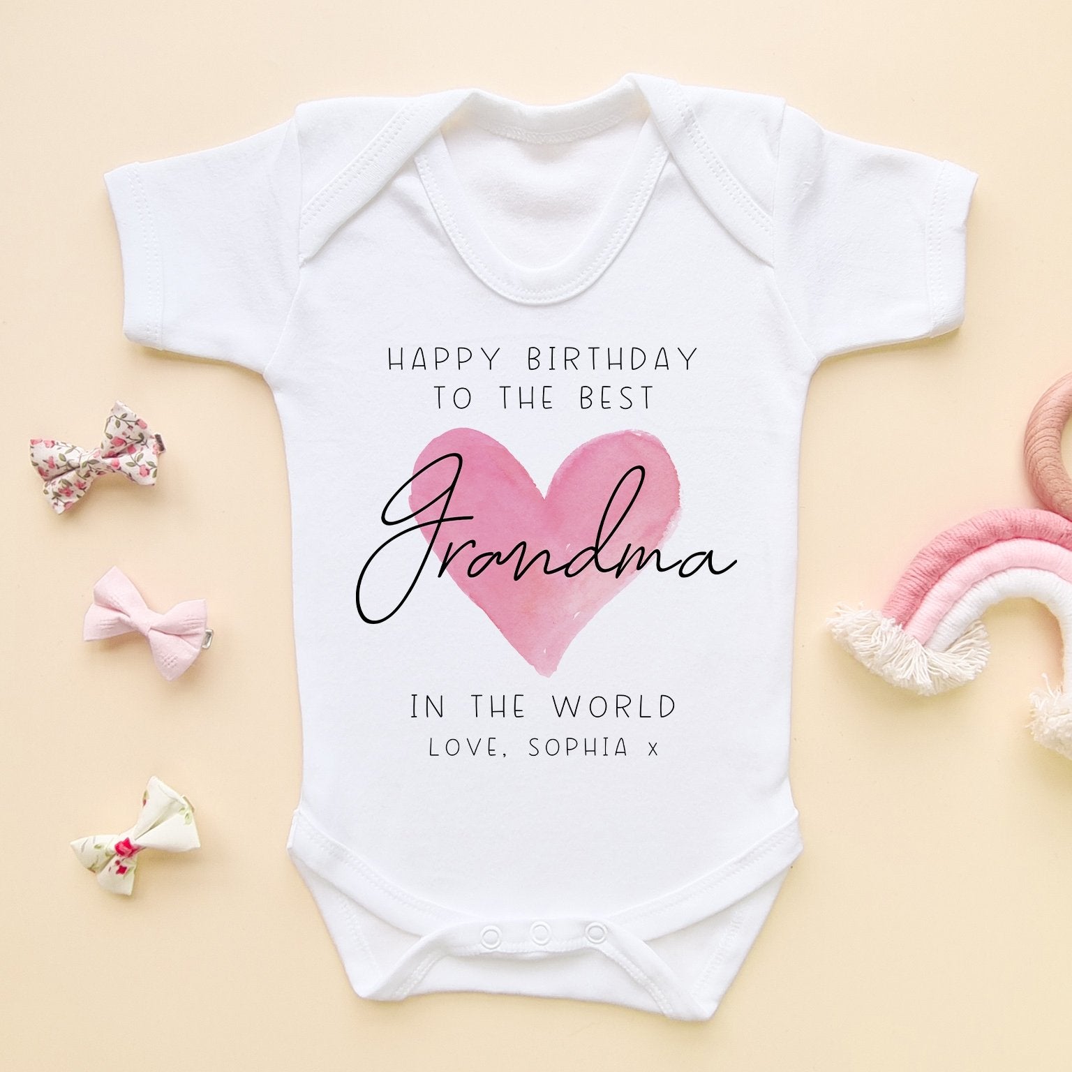 Happy Birthday Grandma Red Heart Personalised Baby Bodysuit Little Lili Store