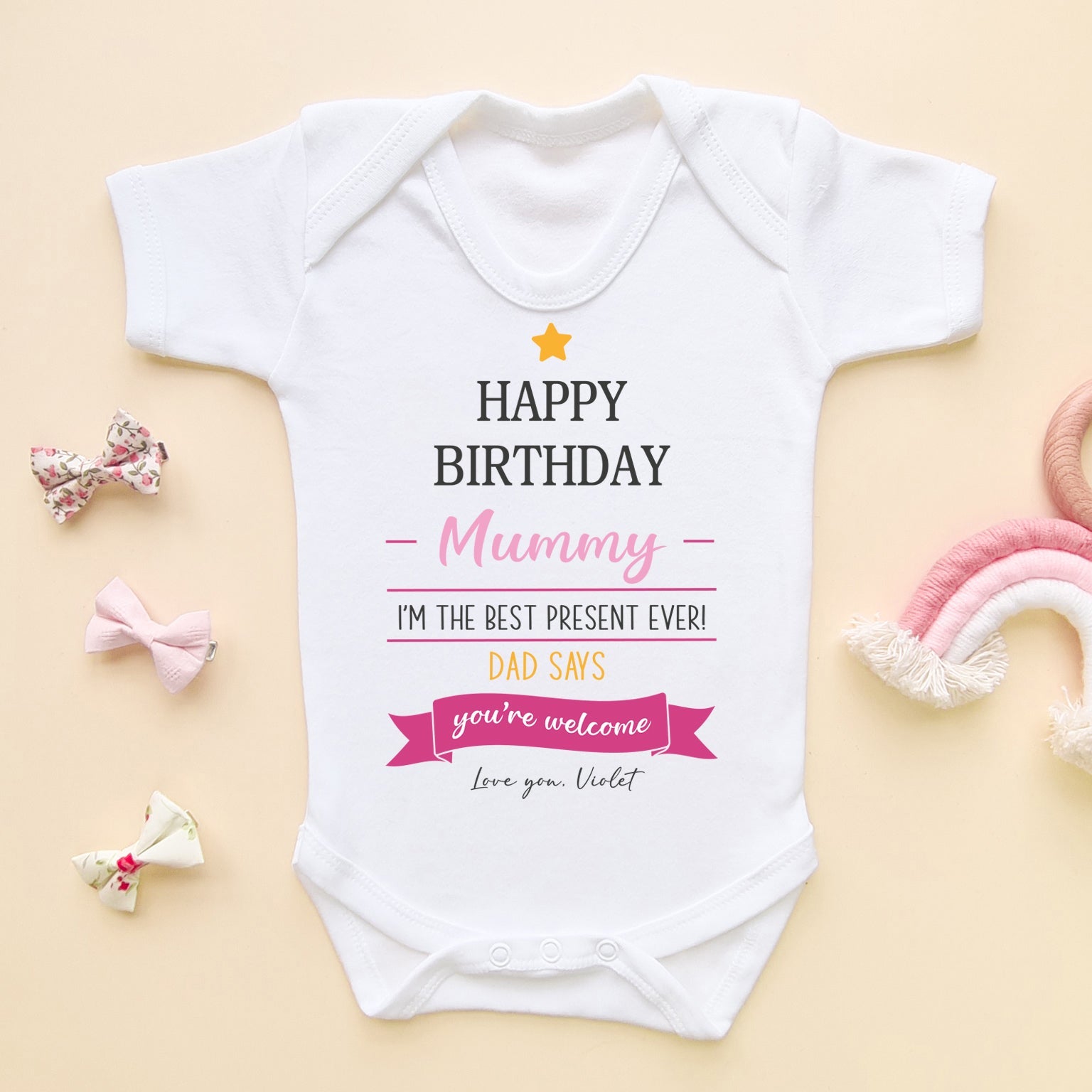 Happy Birthday Mummy Best Present Ever (Girl) Personalised Baby Bodysuit