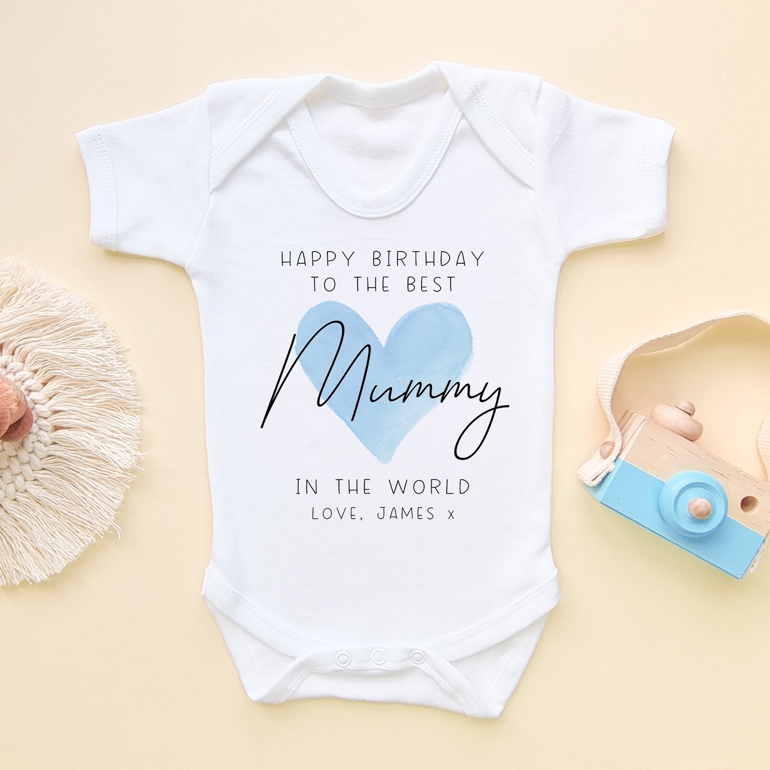 Happy Birthday Mummy Blue Heart Personalised Baby Bodysuit Little Lili Store