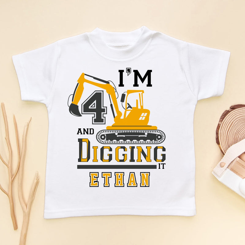 I'm 4 And Digging It Personalised Builder/Construction Birthday Kids & Toddler T Shirt - Little Lili Store (8640371753240)