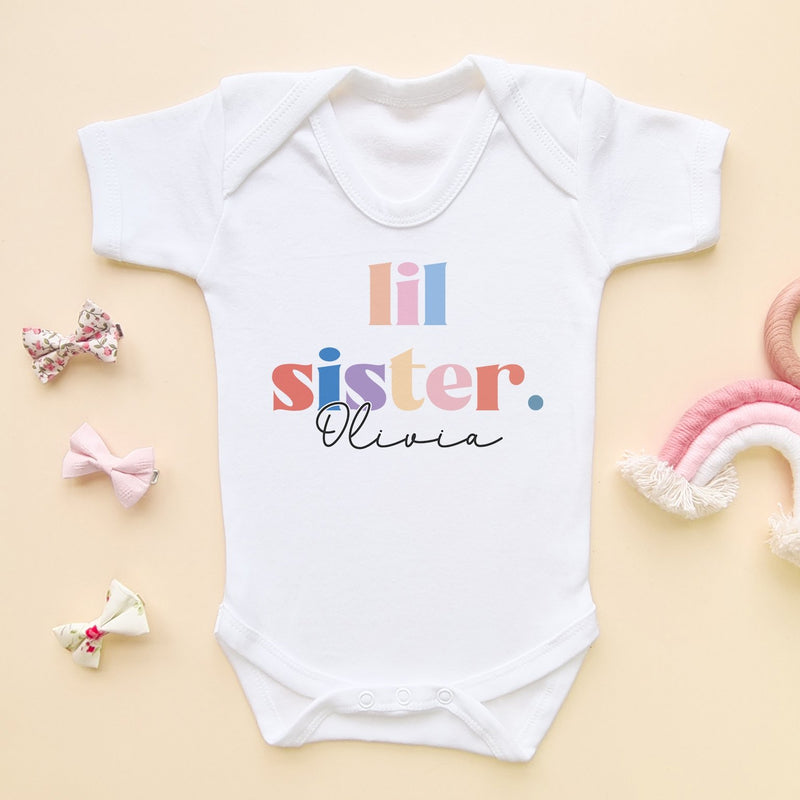 Lil Sister Rainbow Colours Personalised Baby Bodysuit - Little Lili Store (8111322824984)