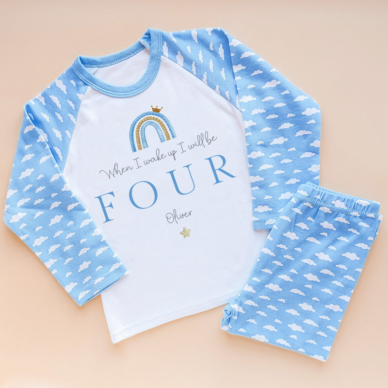 When I Wake Up I Will Be Four Personalised Blue Boy Birthday Pyjamas Set - Little Lili Store (8568621728024)