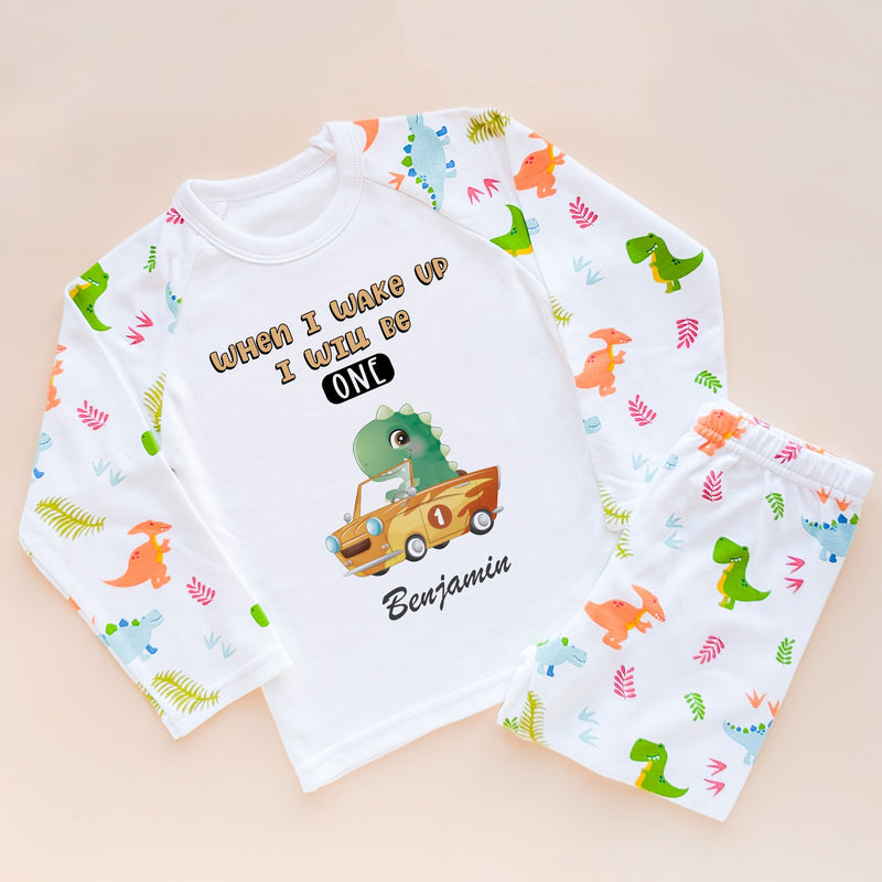 When I Wake Up I Will Be One Personalised Birthday Racing Dino Pyjamas Set - Little Lili Store (8569913508120)