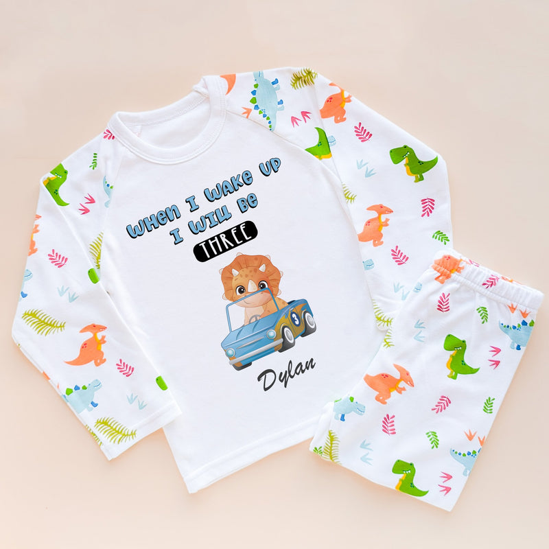 When I Wake Up I Will Be Three Personalised Birthday Racing Dino Pyjamas Set - Little Lili Store (8569916129560)