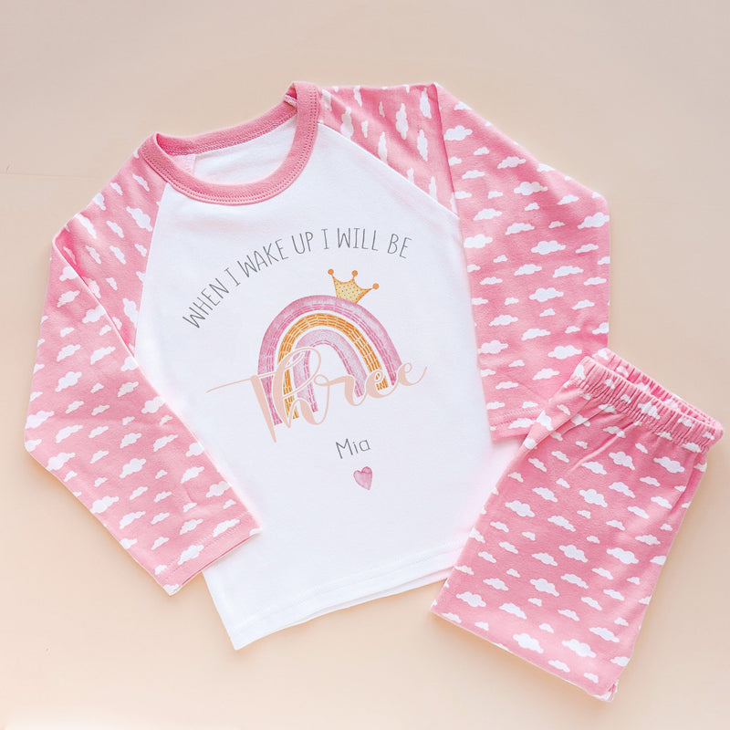 When I Wake Up I Will Be Three Personalised Rainbow Girl Birthday Pyjamas Set - Little Lili Store (8568658133272)