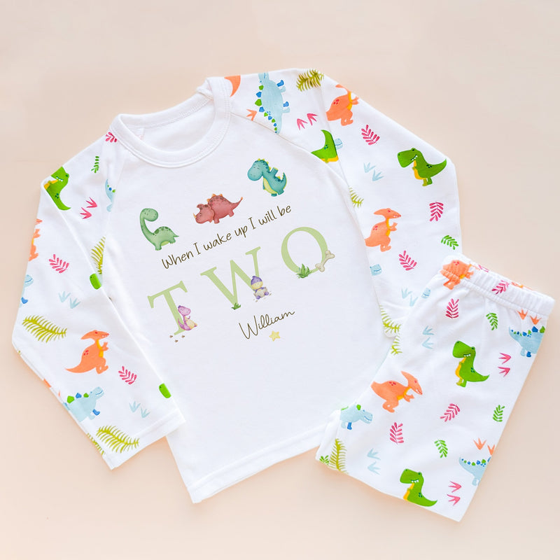 When I Wake Up I Will Be Two Personalised Birthday Pyjamas Dinosaur Set - Little Lili Store (8565675884824)